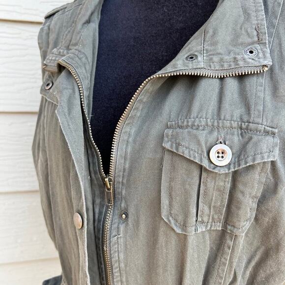 2SABEL vest, olive green, faux fur lining, drawstring waist, women's size L - Picture 6 of 12